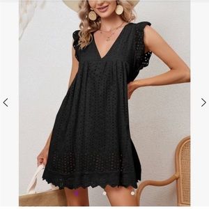 pink lily black eyelet lace romper dress